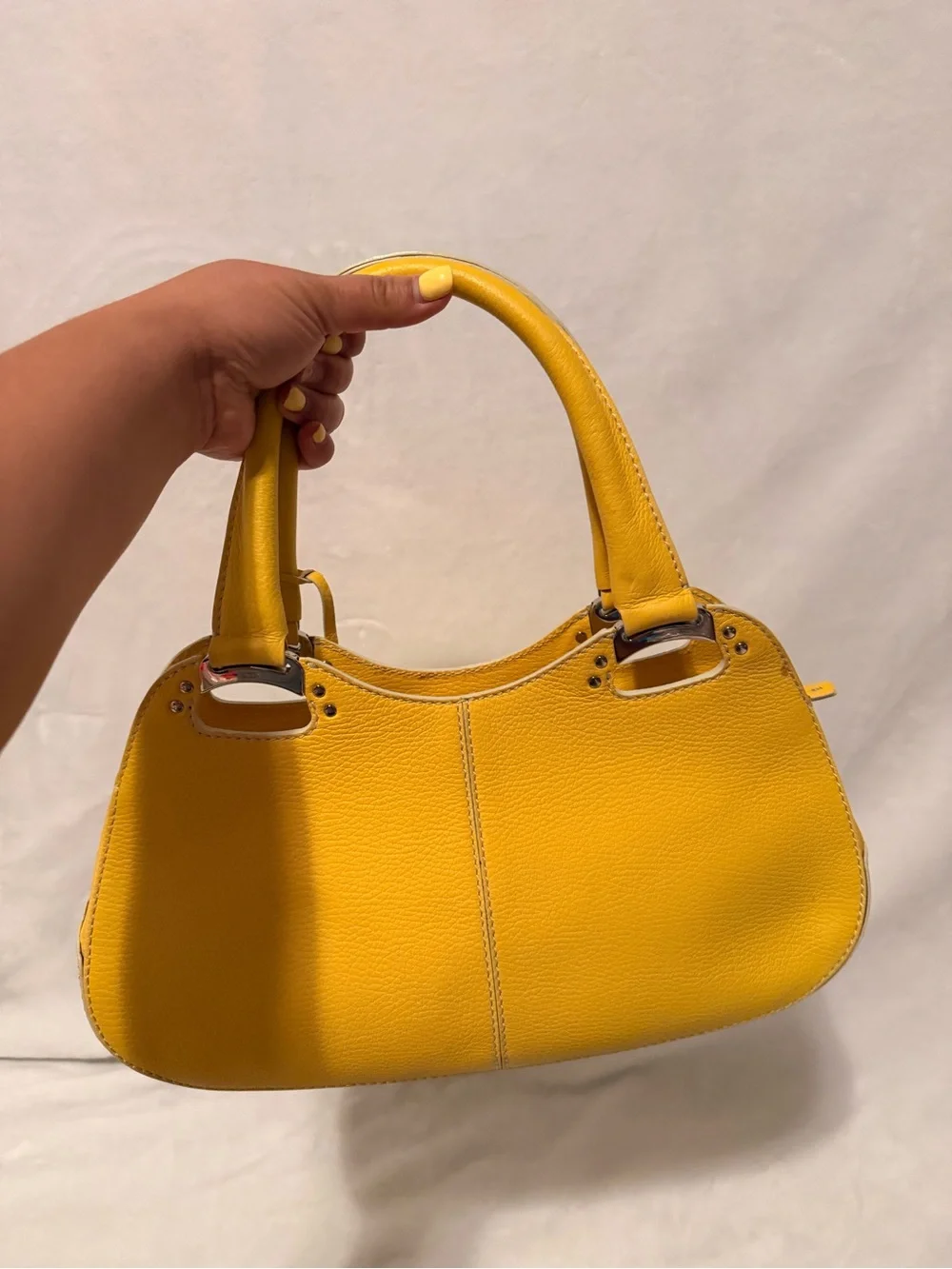 Tod's Miky Yellow Pebbled Leather Top Handle Shoulder Bag